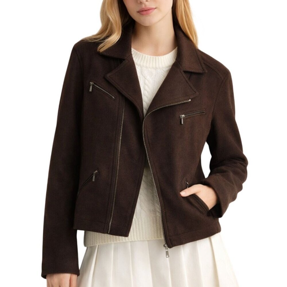 Ralph Ralph Lauren Vintage Brown Wool Blend Designer Moto Jacket Size XS